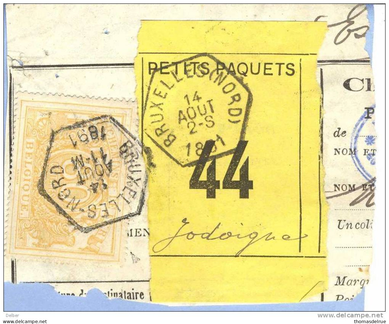 _V760: BRUXELLES-NORD & BRUXELLES(NORD) > Jodoigne - PREO - SP12/ Fragment Met " étiquett PETITS PAQUETS: N° 44: Type B: - Documenten & Fragmenten