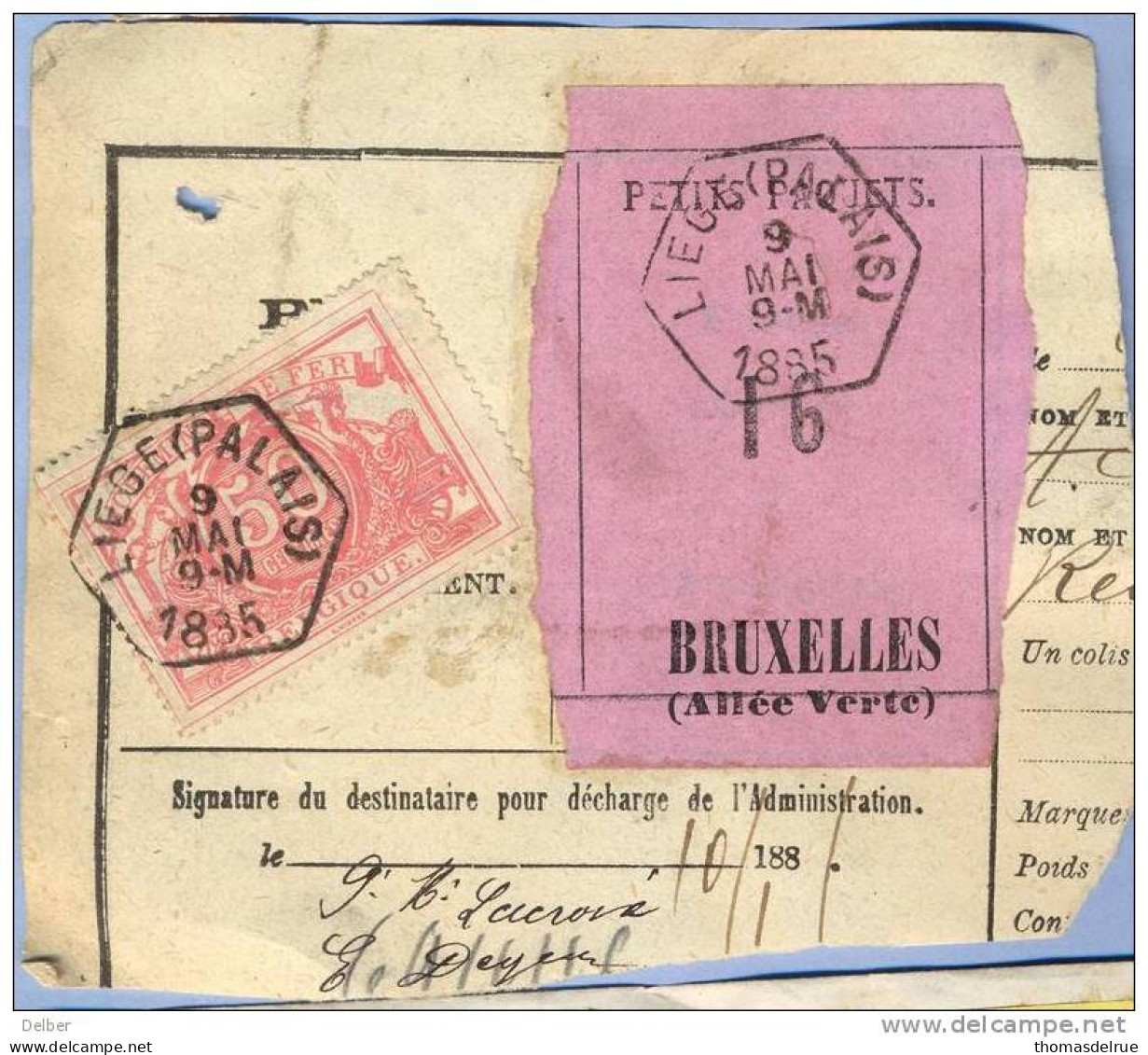 _V962: LIEGE(PALAIS)  > BRUXELLES (ALLEE VERTE): SP11/ Fragment PETITS PAQUETS Met  " étiquette " : N° 16 : Type B: - Documenti & Frammenti