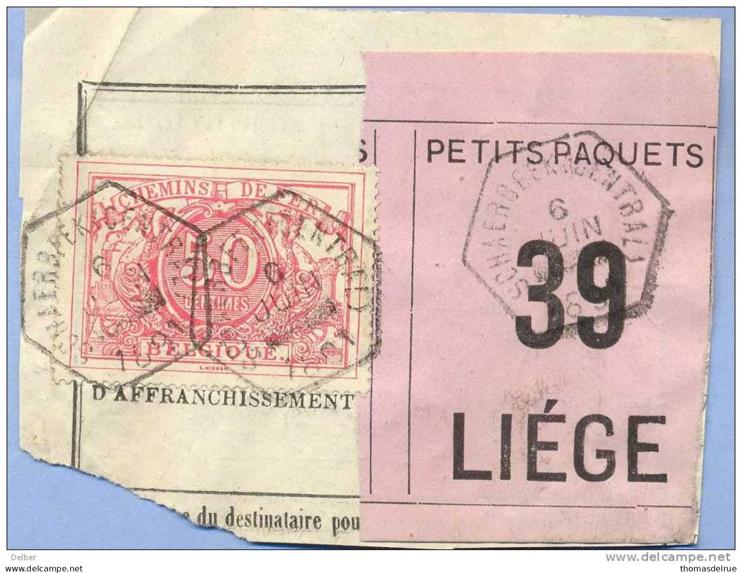 _V970: SCHAERBEEK( CENTRAL) > LIEGE  :  Fragment PETITS PAQUETS Met  " étiquette ": SP11/  N° 39: Type Bb: - Documentos & Fragmentos