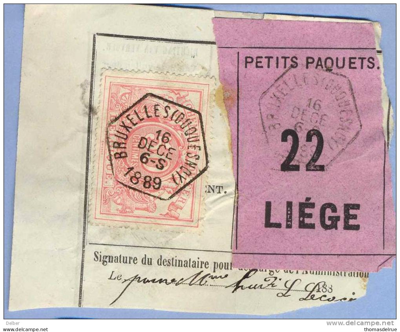 _V990: BRUXELLES(DUQUENOY) > LIEGE - Tarief:  Grande Vitesse: SP11/ Fragment PETITS PAQUETS Met " étiquette: 22 : Type B - Documentos & Fragmentos