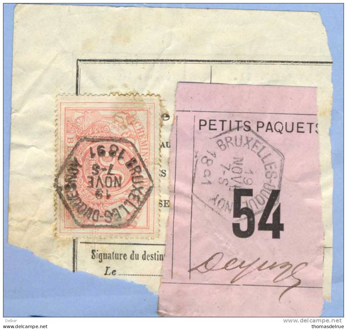 _V985:  BRUXELLES-DUQUESNOY > Deynze - Tarief: Grande Vitesse: SP11/ Fragment PETITS PAQUETS Met  " étiquett: 54 : Type - Documenten & Fragmenten