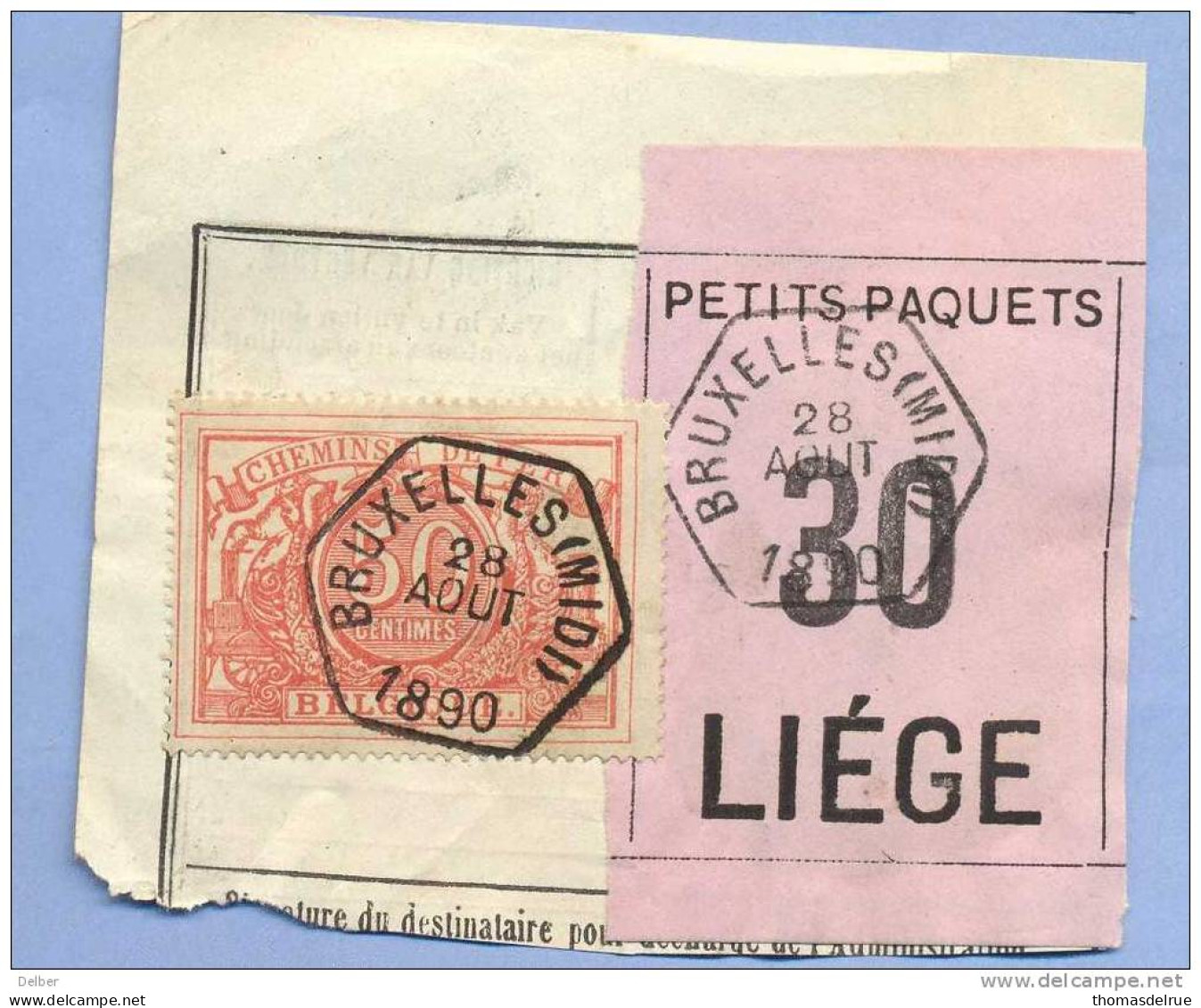 _V996:BRUXELLES(MIDI)  > LIEGE : Fragment PETITS PAQUETS Met   " étiquette ":  SP11/  30 : Type Bc: - Documenti & Frammenti