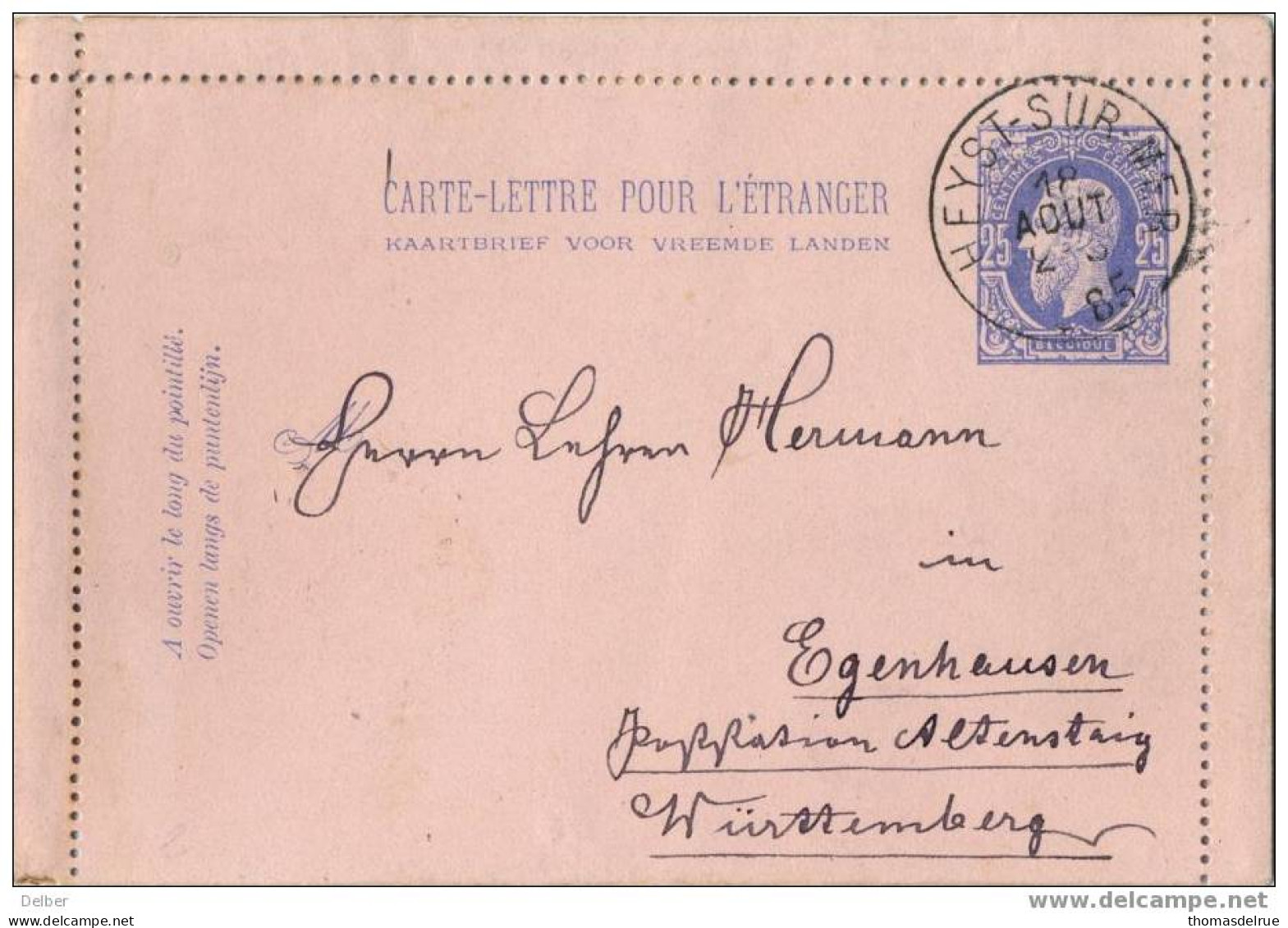 _R998: CARTE-LETTRE POUR L'ETRANGER: 25ct : HEYST-SUR-MER 1895 >WURTENBERG: - Cartes-lettres