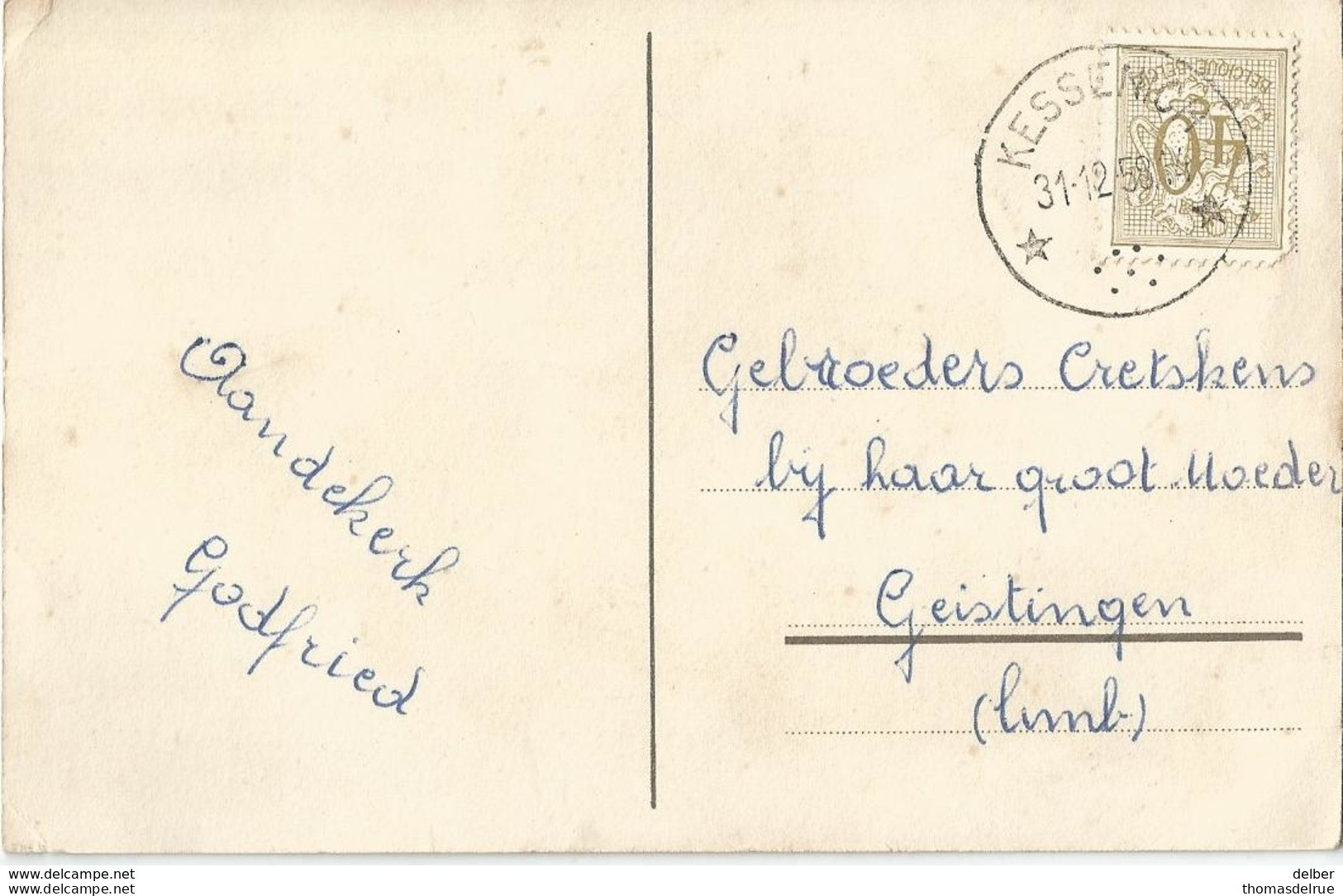 6Rm-706: Nieuwjaarskaartje : N° 853: * KESSENICH  * 31.12.58-14 : Sterstempel Uit Den Limburg... - 1951-1975 León Heráldico