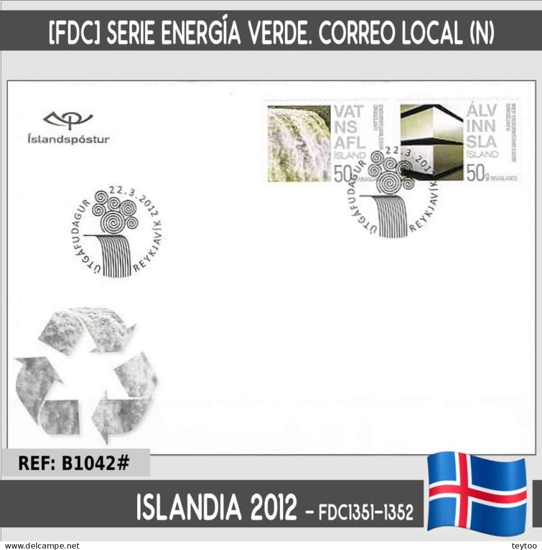 B1042# Islandia 2012 [FDC] Energía Verde. Correo Local (N) - FDC