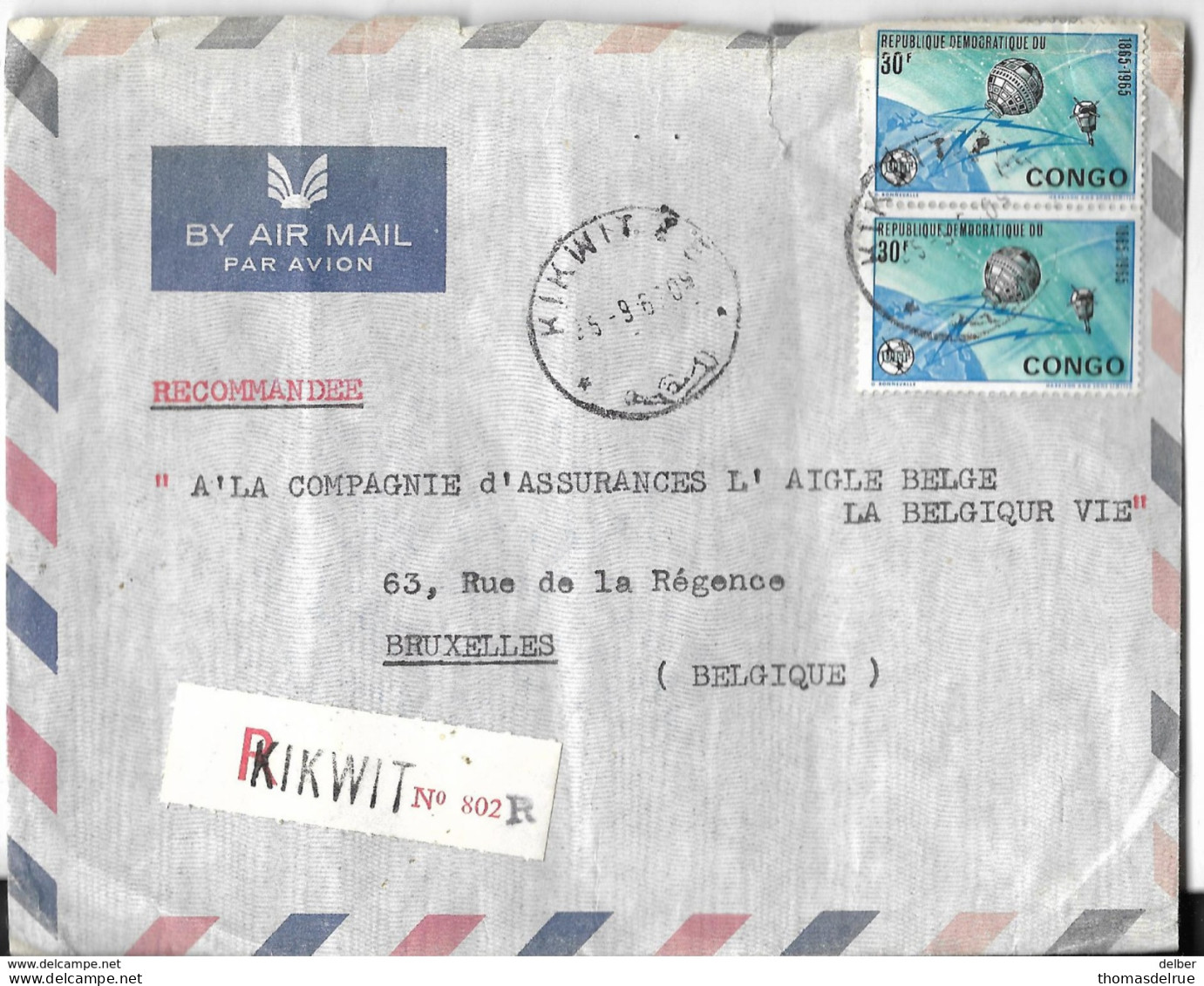 _6ik-897: KIKWIT R-brief: Luchtpostbrief: Gefrankeerd: 3x N°592 U.I.T. 25-9 09  Bruxelles - Sonstige & Ohne Zuordnung