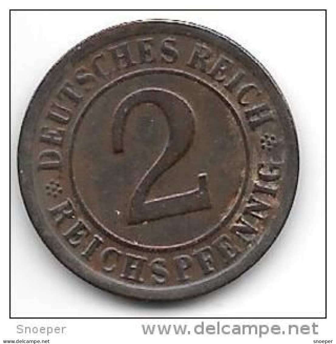 Weimar Rep. 2 Pfennig 1924 A Km 38  Xf+ !!!! Cat Val 12 $ - 2 Rentenpfennig & 2 Reichspfennig