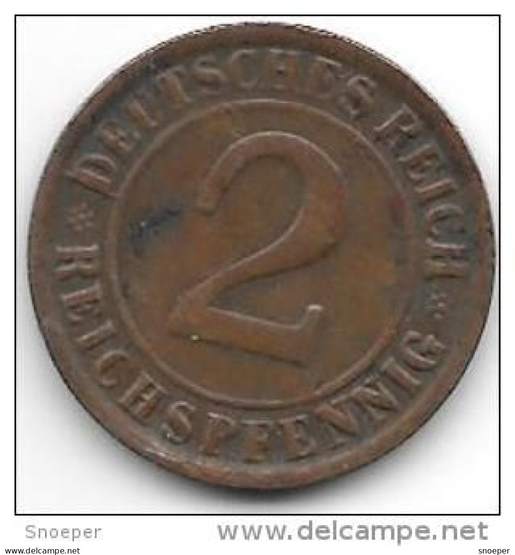 *weimar Rep. 2 Pfennig 1924 D  Km 38  Vf - 2 Rentenpfennig & 2 Reichspfennig