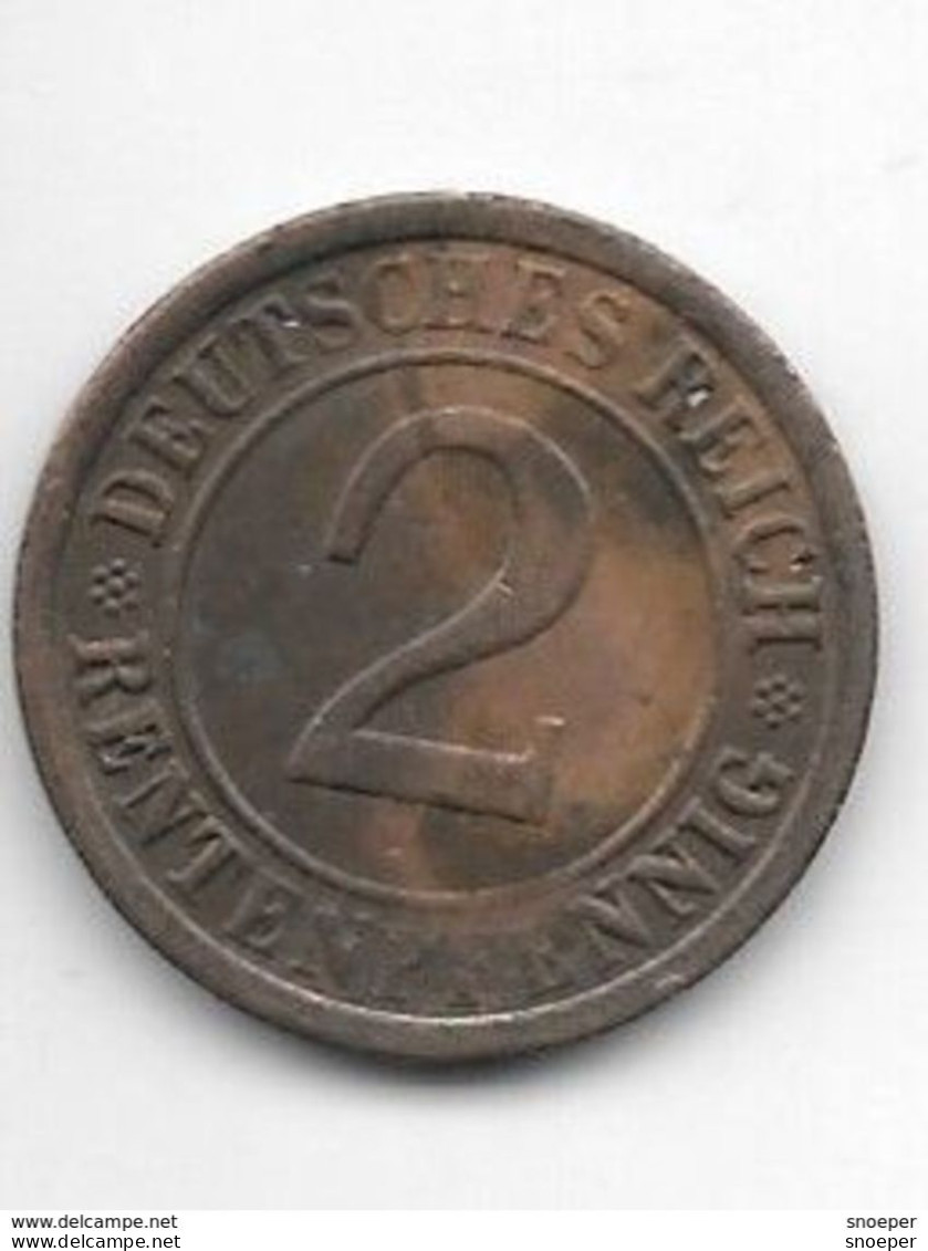 Germany  Weimar 2 Rente   Pfennig 1924  J  Km 31    Vf+ - 2 Rentenpfennig & 2 Reichspfennig