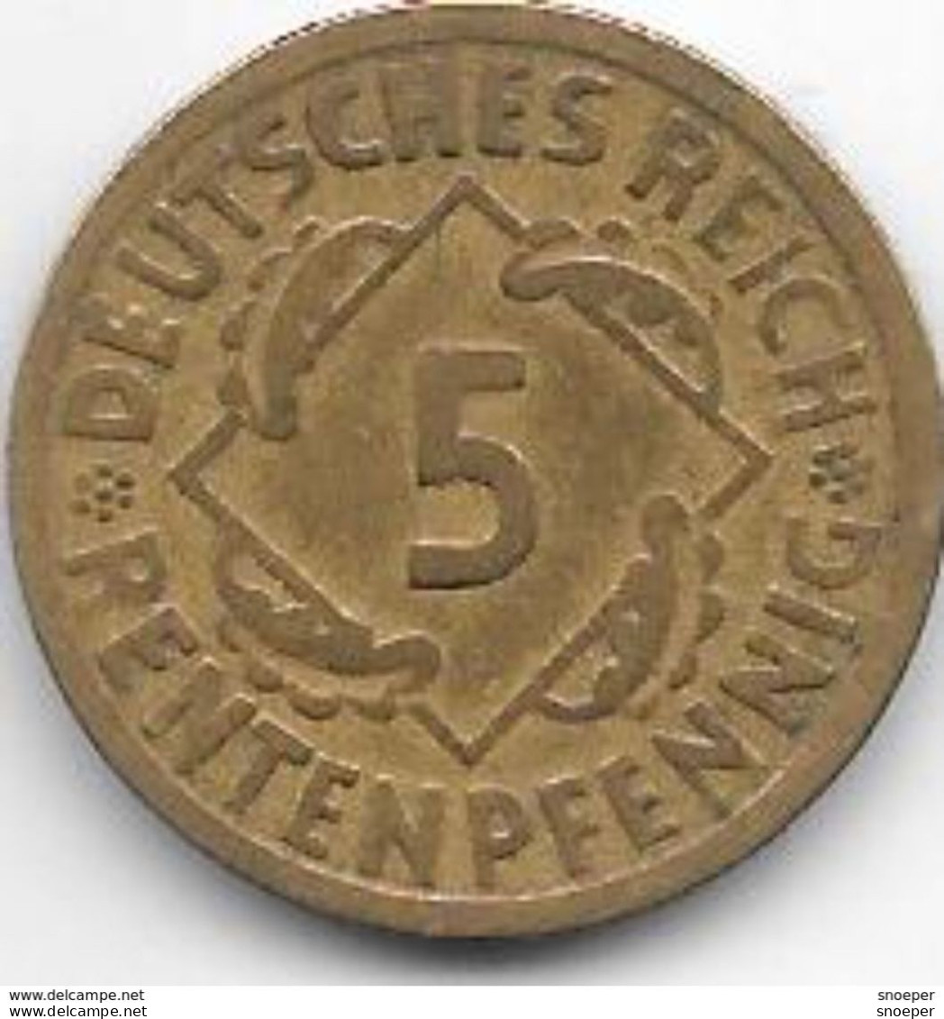 *germany  Weimar 5 Rente Pfennig 1924 E    Km 32 - 5 Renten- & 5 Reichspfennig