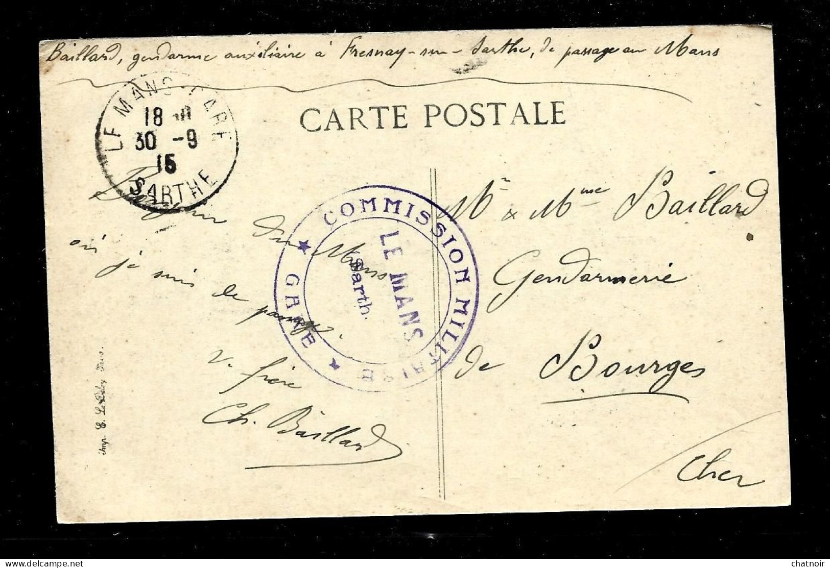 CP  Souvenir Du MANS    Cachet " Commission  Militaire Gare LE MANS ....   " 1915 - 1914-18