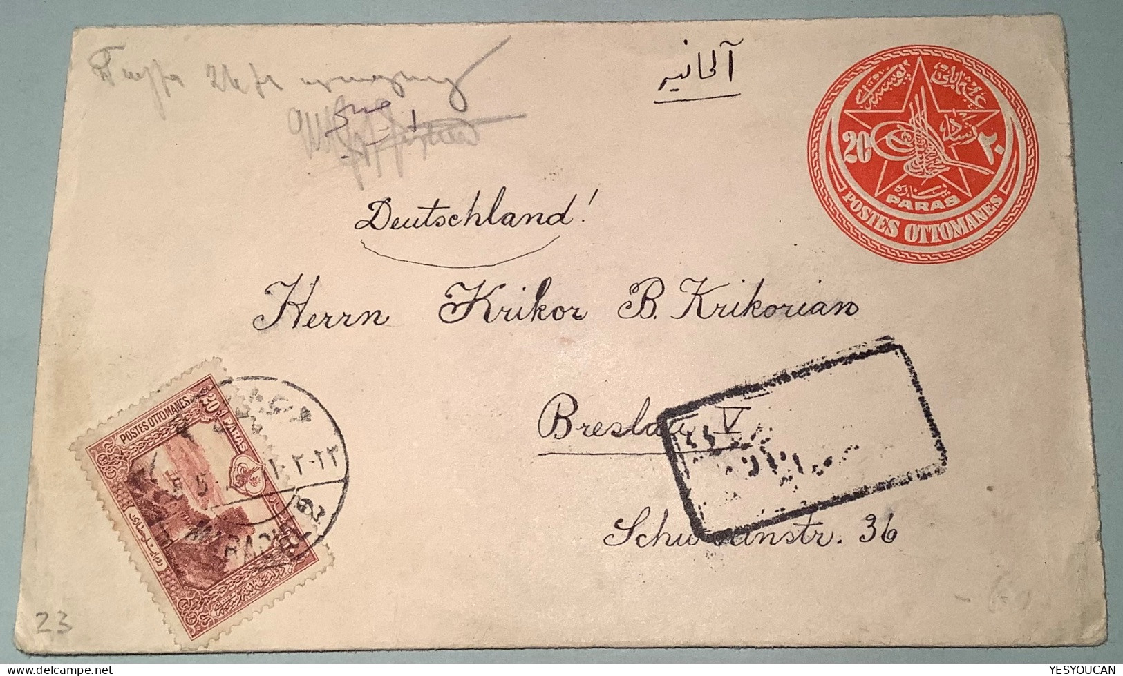 MARACHE 2 / 1915 (Kahramanmaraş, Maras, Anatolia) Turkey Postal Stationery Censored+censor Label>Breslau (WW1 War Cover - Storia Postale