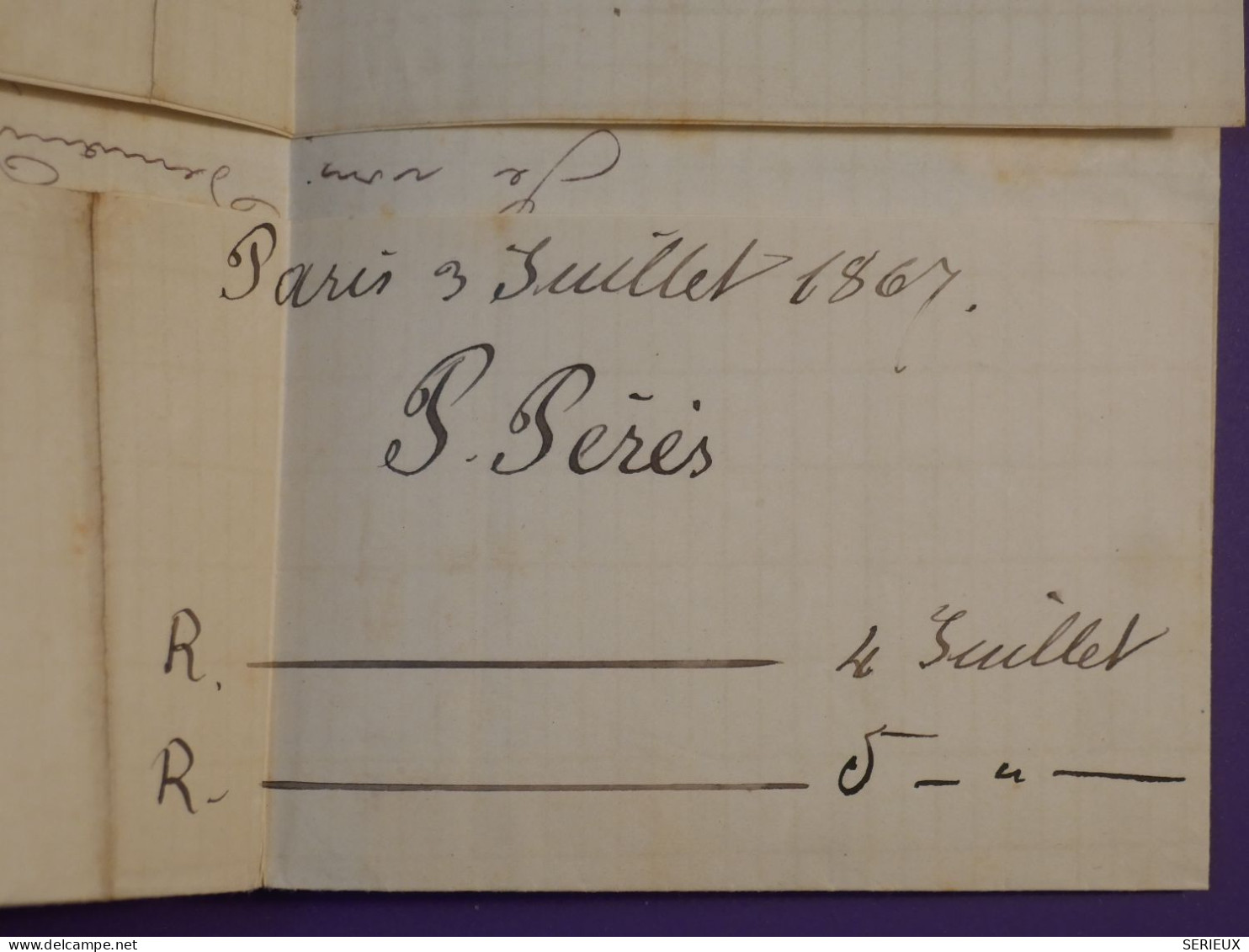 AB0  FRANCE BELLE  LETTRE 1867 ETOILE DE PARIS N°12  POUR  BORDEAUX +NAPOLEON 40C  +++AFF. INTERESSANT++ - 1849-1876: Période Classique