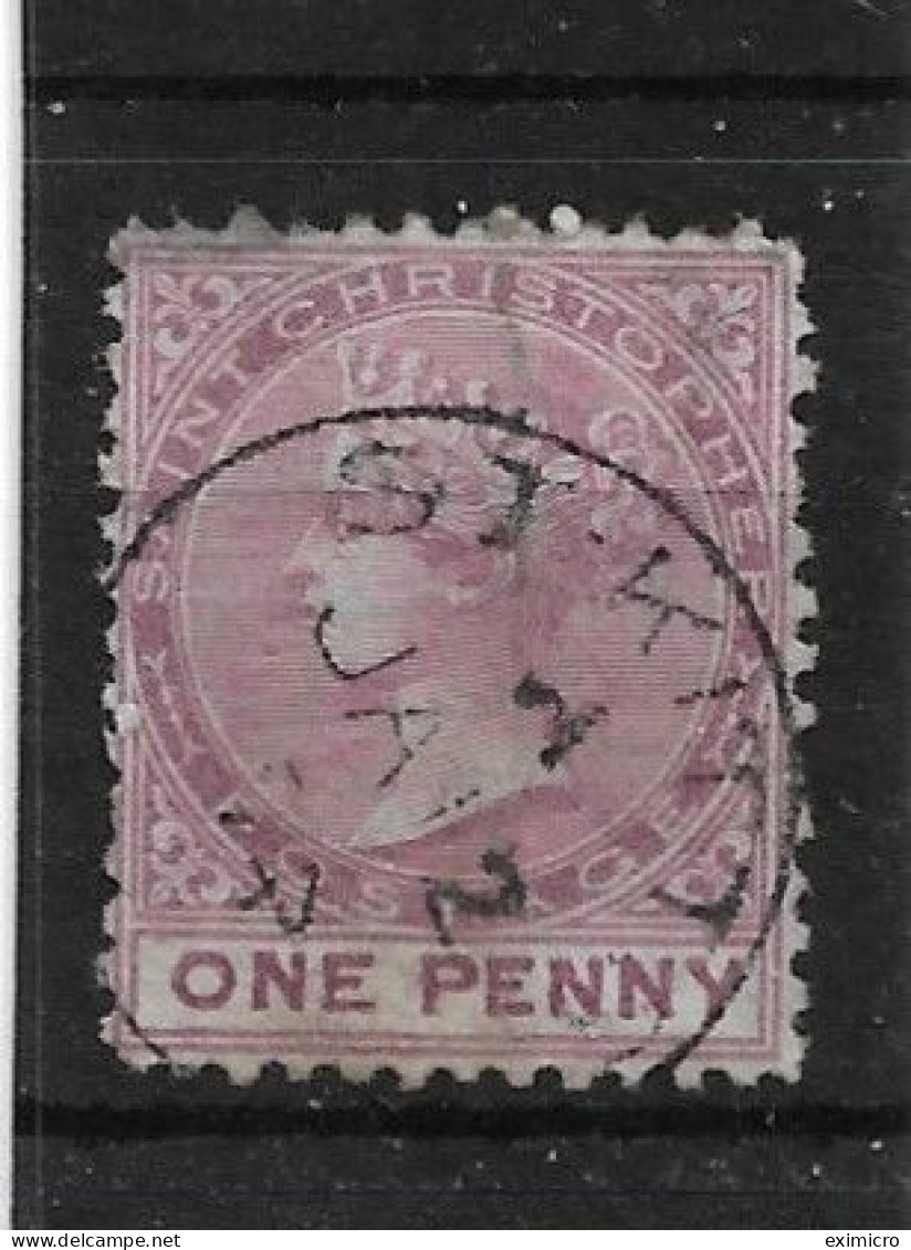 ST. CHRISTOPHER 1871 1d SG 2 WATERMARK CROWN CC FINE USED Cat £35 - St.Christopher-Nevis-Anguilla (...-1980)