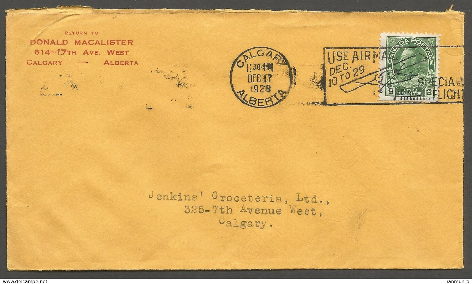 1928 Corner Card Cover 2c Admiral Air Mail Slogan Calgary Alberta - Postal History