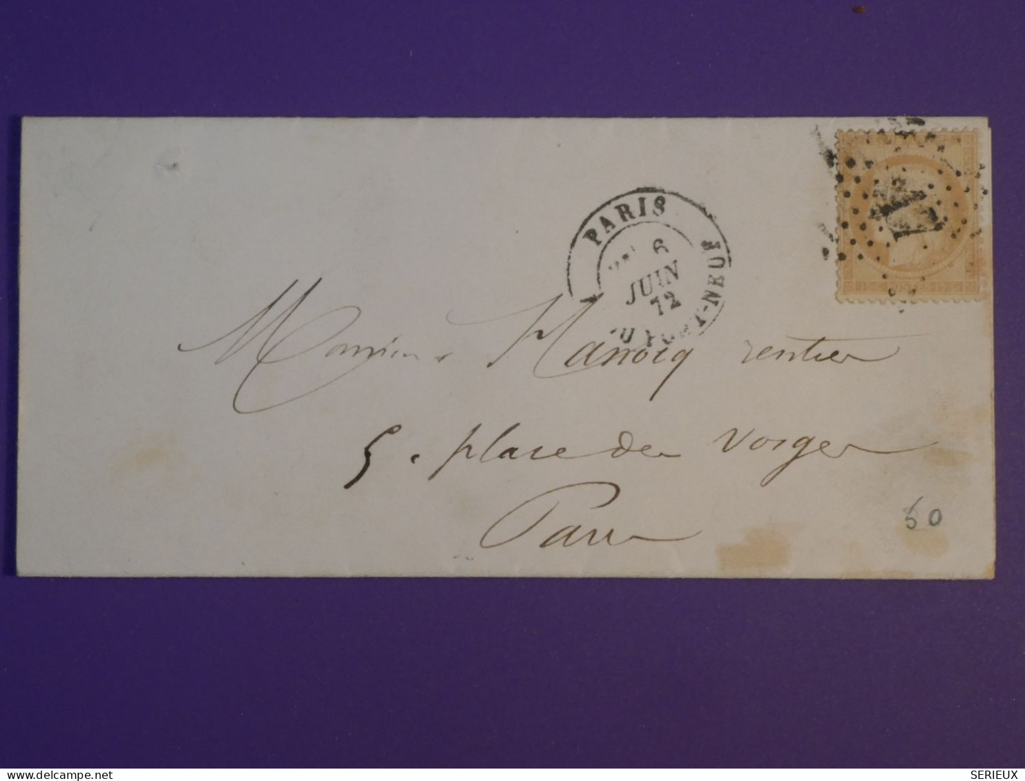 AB0  FRANCE BELLE  LETTRE 1872 ETOILE DE PARIS N°17  POUR ELBEUF  +NAPOLEON N°22  +++AFF. INTERESSANT++ - 1849-1876: Période Classique