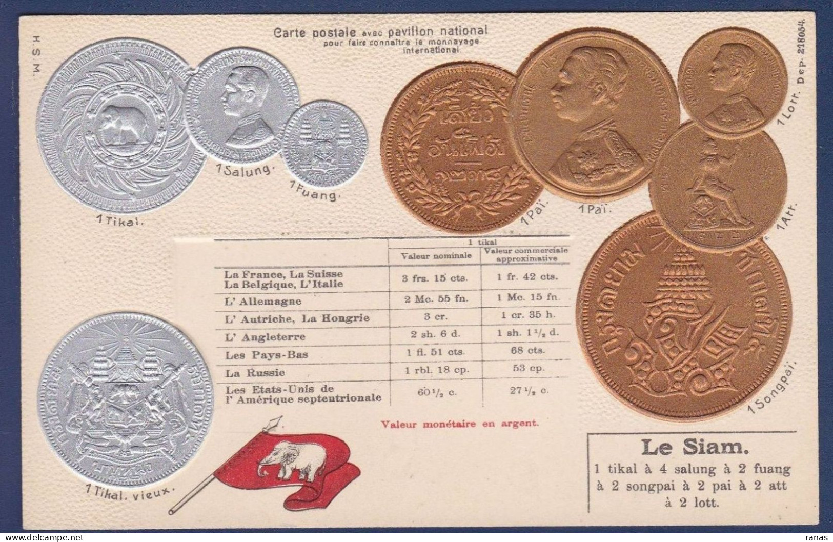 CPA Siam Monnaie Coins Gaufré Embossed Royalty Non Circulé - Thaïland