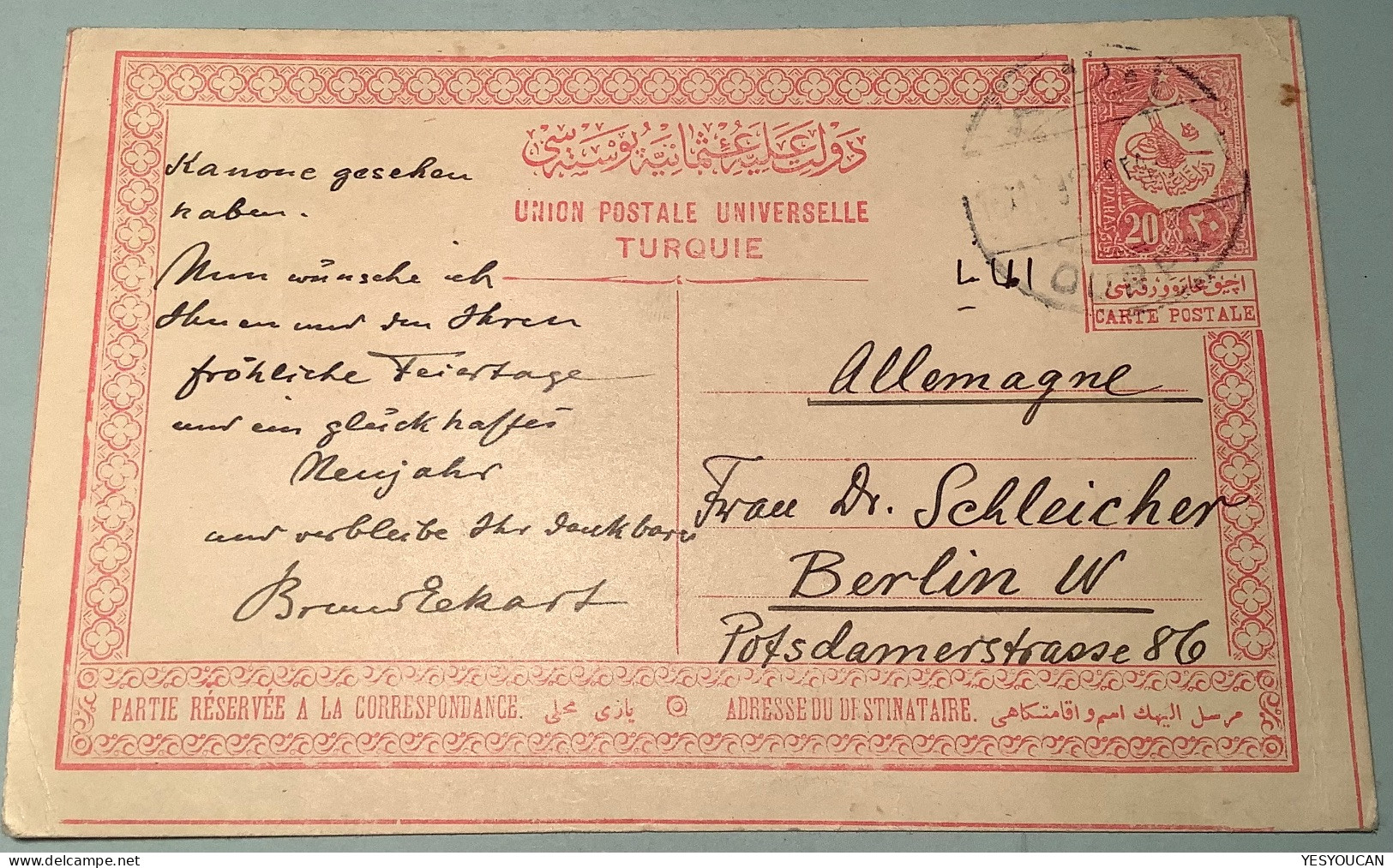 OURFA 1912 (Urfa, Şanlıurfa Armenian Borough, Vilajet Aleppo, Syria) Turkey Postal Stationery (Syrie Cover Guerre War - Storia Postale
