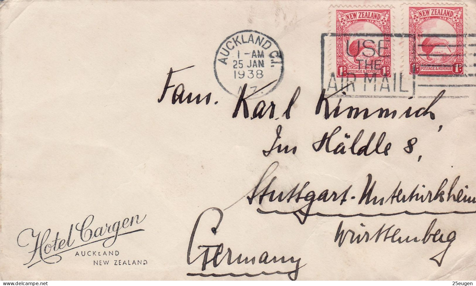 NEW ZEALAND 1938 LETTER SENT FROM AUCKLAND TO STUTTGART - Brieven En Documenten