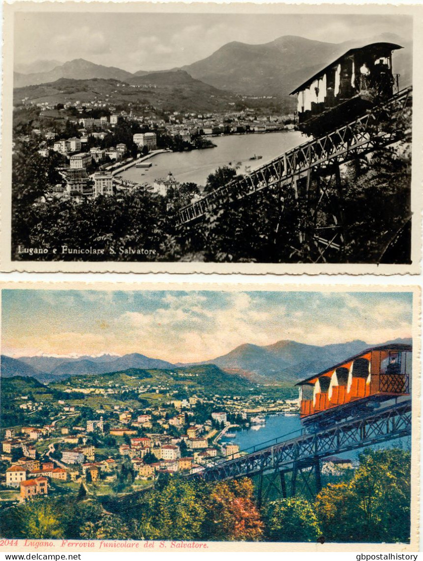 SCHWEIZ 2 Ungebr. AK's Schweiz Ca. 1920 LUGANO, Ferrovia Funicolare Del S. Salvatore Farbig (handkoloriert) Und S/w - Seilbahnen