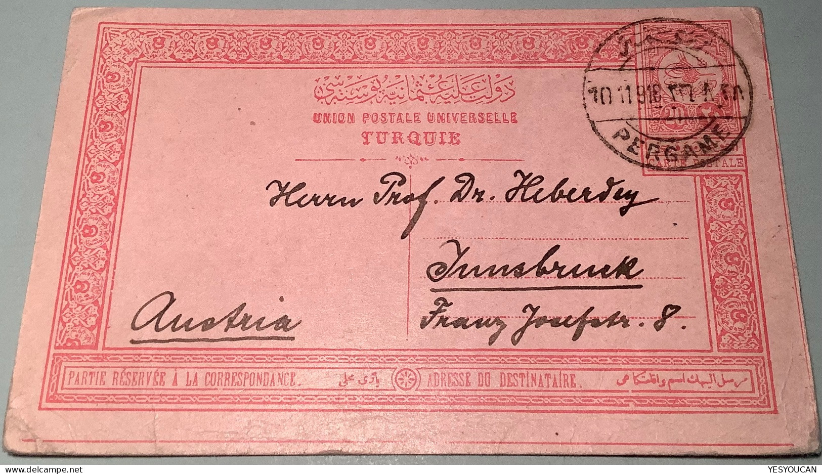 PERGAME 1910 (Pergamon, Bergama, Izmir, Smyrna) Turkey Postal Stationery>Innsbruck (cover Archeology Archeologie - Brieven En Documenten
