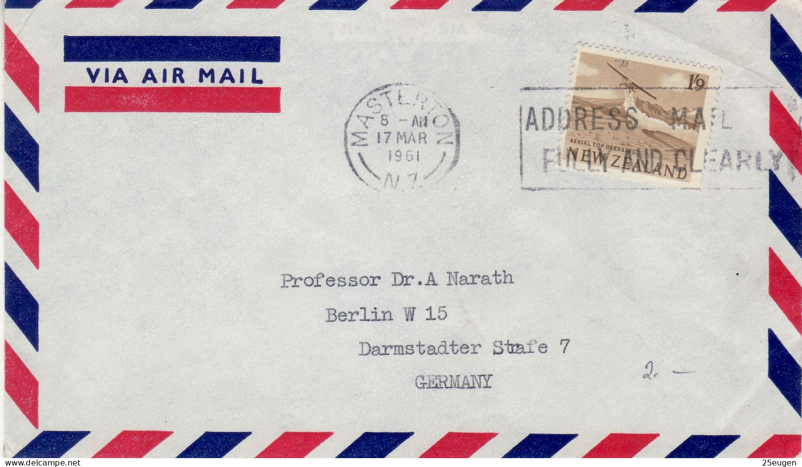 NEW ZEALAND 1961 AIRMAIL LETTER SENT FROM MASTERTON TO BERLIN - Brieven En Documenten