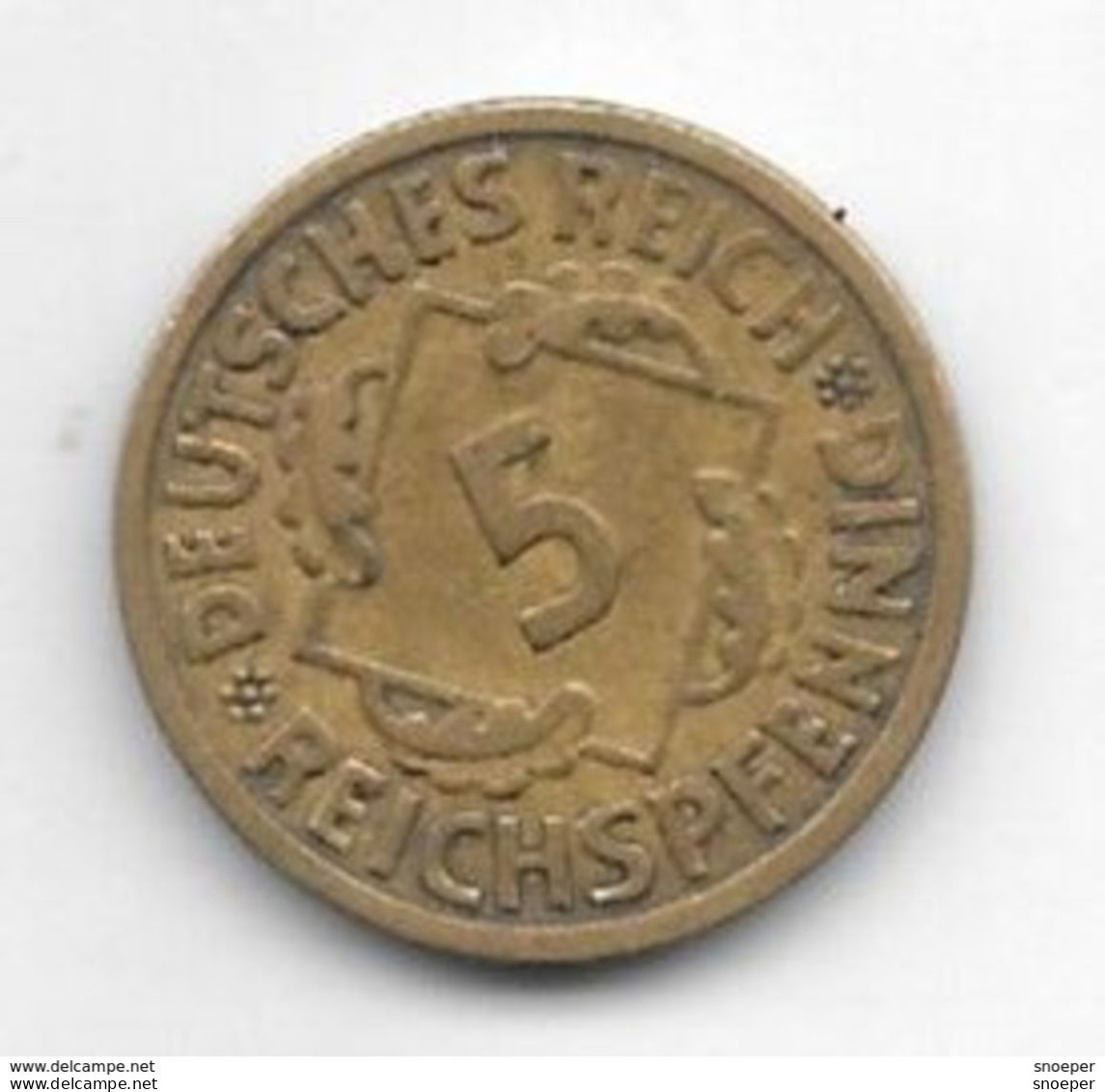 *Germany Weimar 5 Pfennig 1926 A Km 39  Vf+ - 5 Renten- & 5 Reichspfennig