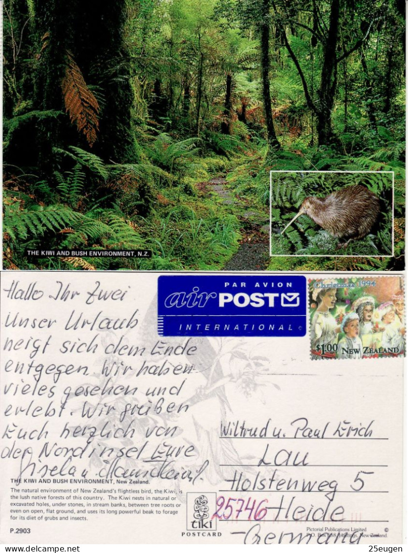 NEW ZEALAND 1994 AIRMAIL POSTCARD SENT TO HEIDE - Briefe U. Dokumente