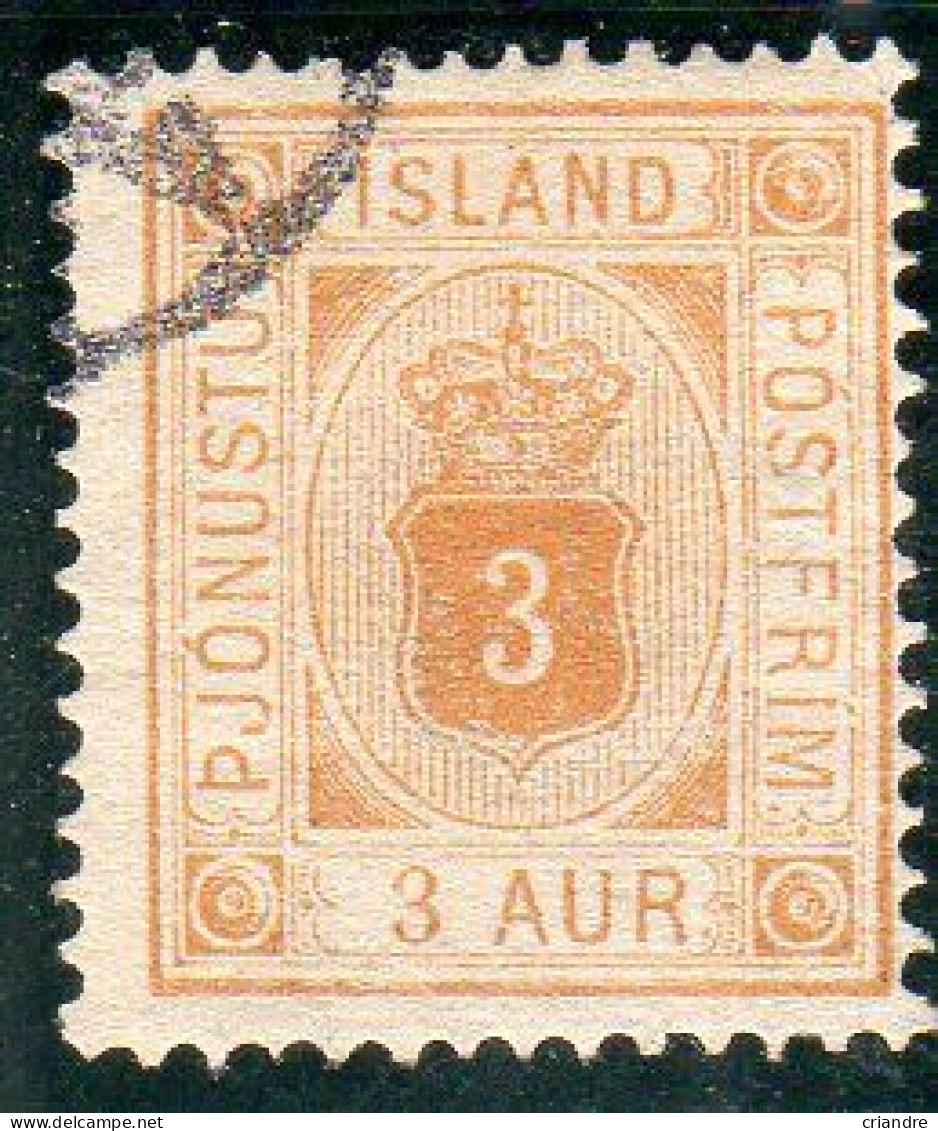 Islande :Timbres De Service N°3 Oblitéré ,type A  Filigrane Couronne - Dienstzegels