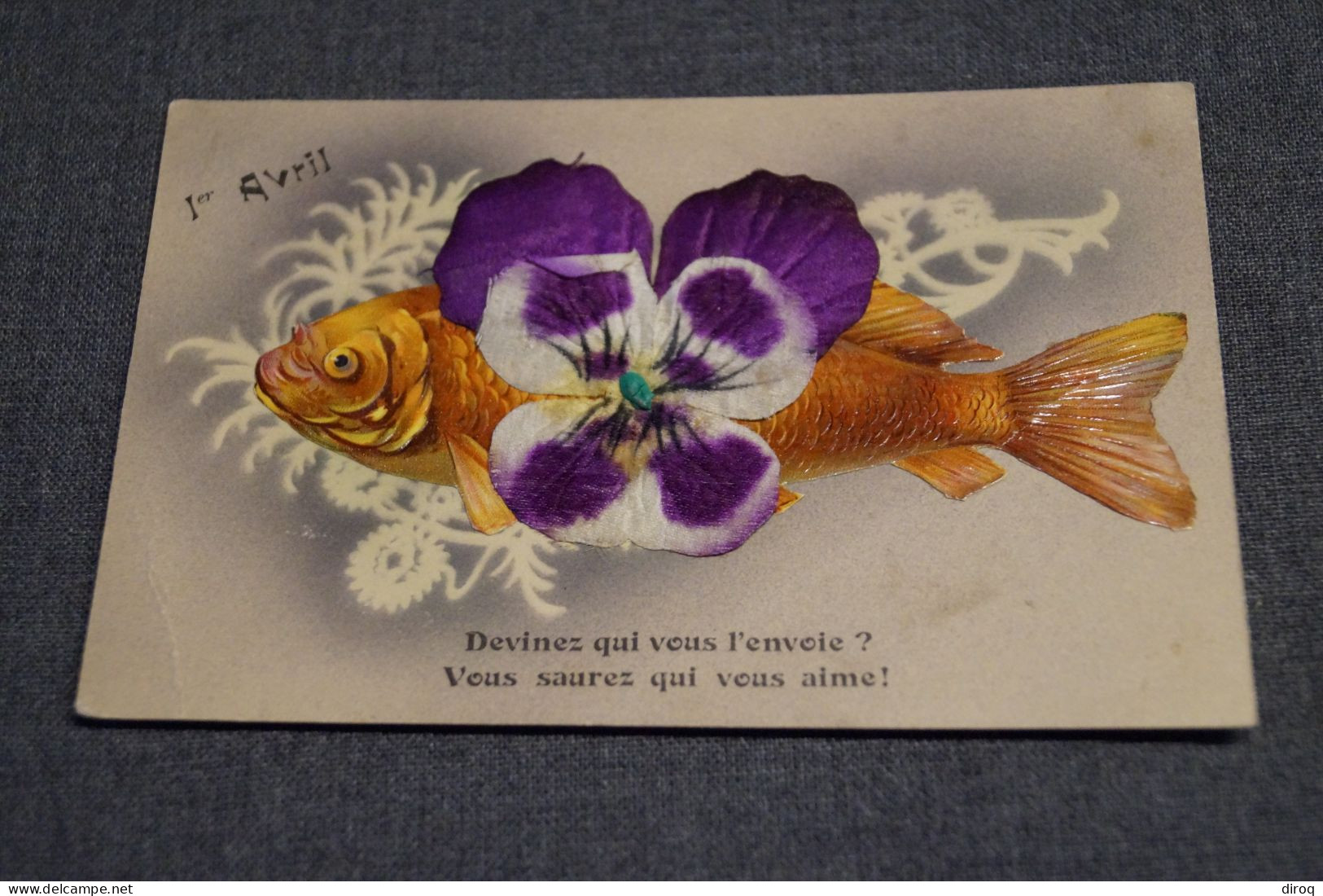 RARE Très Belle Ancienne Carte Spécial 1er Avril,poisson Et Fleur Pensée - 1 April (aprilvis)