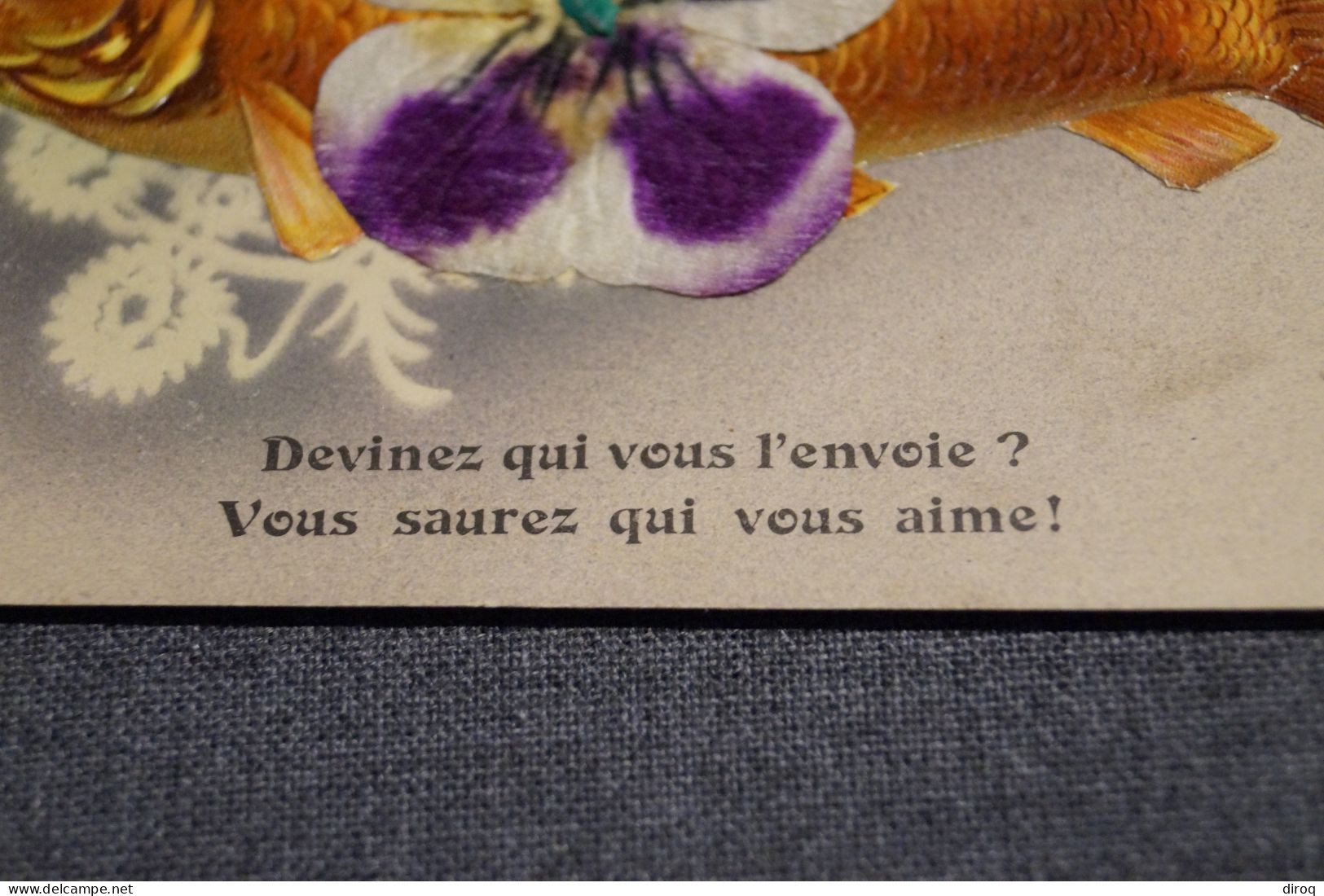 RARE Très Belle Ancienne Carte Spécial 1er Avril,poisson Et Fleur Pensée - 1 April (aprilvis)