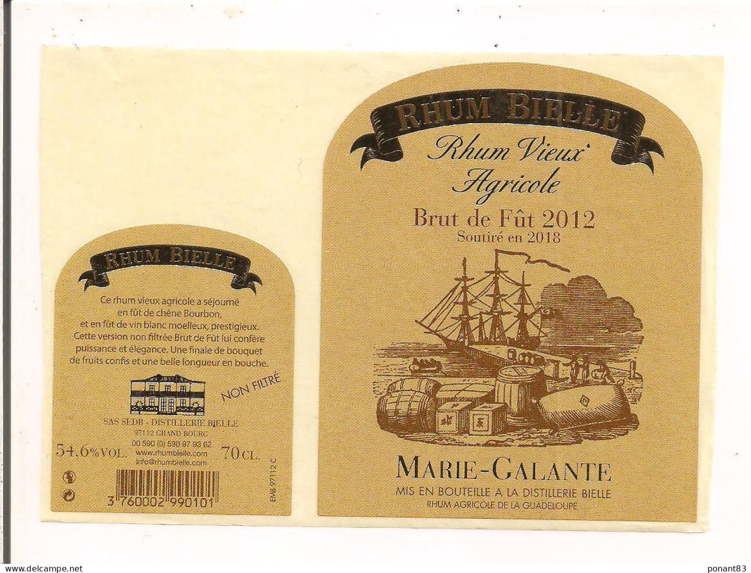 Etiquette Rhum Vieux Agricole - Brut De Fût 2012 - 70cl - 54,6% - Soutiré En 2018 - Marie Galante - GUADELOUPE - - Rum