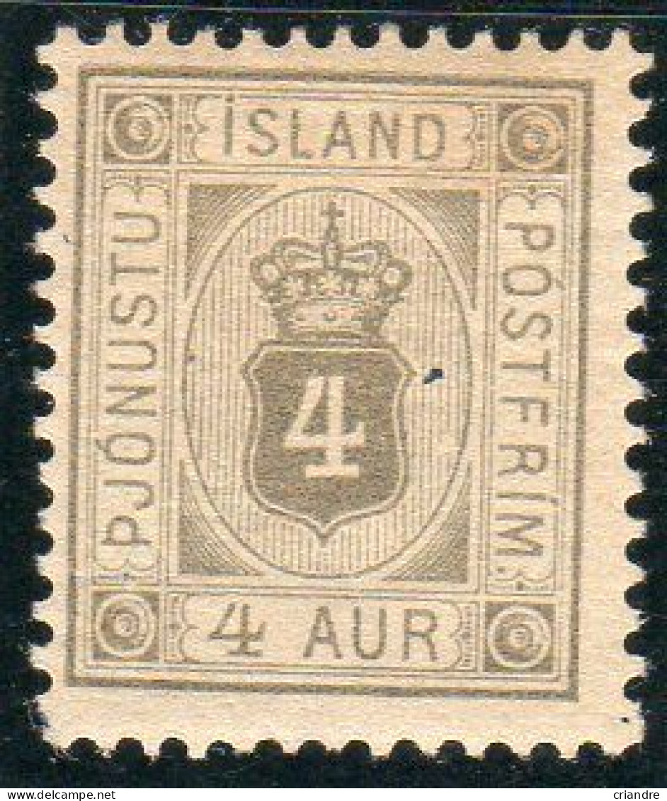 Islande :Timbres De Service N°4a * ,type B,  Filigrane Couronne - Dienstmarken