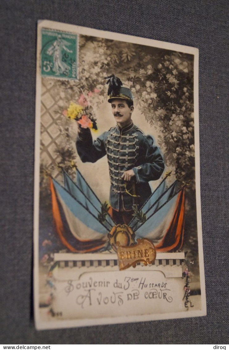 RARE Très Belle Ancienne Carte Spécial Souvenir Du 3 Iem Hussards,1909 - Regimente