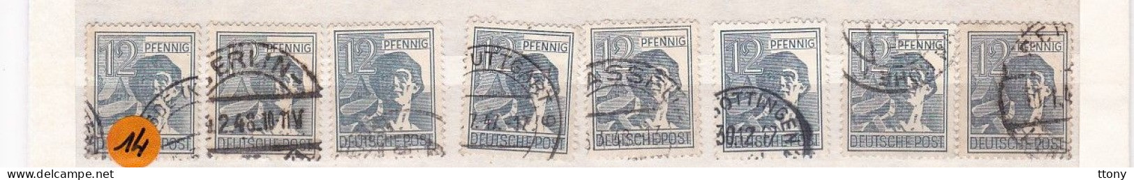 Un Lot De 8  Timbres Oblitéré  12 Pfennig  Deutsche Post   N° 36    Allemagne   Occupation Alliée   Zone Interalliée AAS - Gebraucht