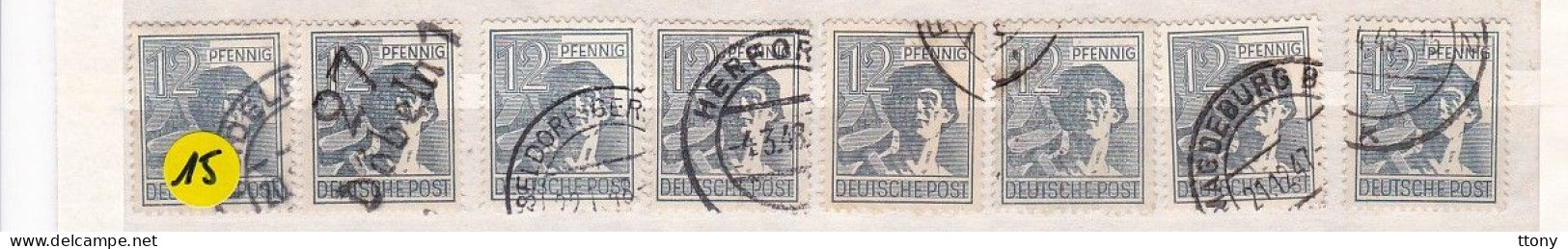 Un Lot De 8  Timbres Oblitéré  12 Pfennig  Deutsche Post   N° 36    Allemagne   Occupation Alliée   Zone Interalliée AAS - Usados