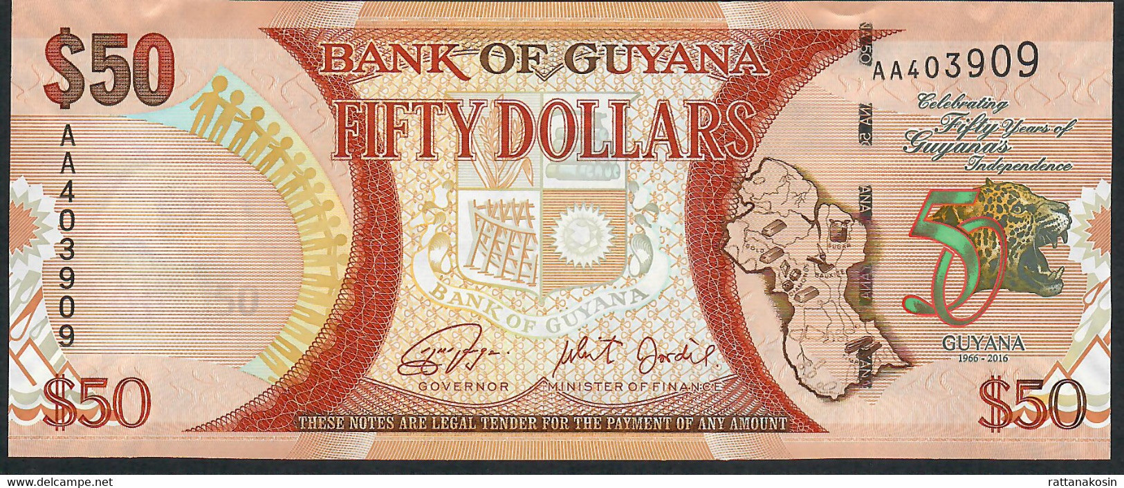 GUYANA P41 50 DOLLARS 2016  #AA   COMMEMORATIVE INDEPENDANCE UNC. - Guyana