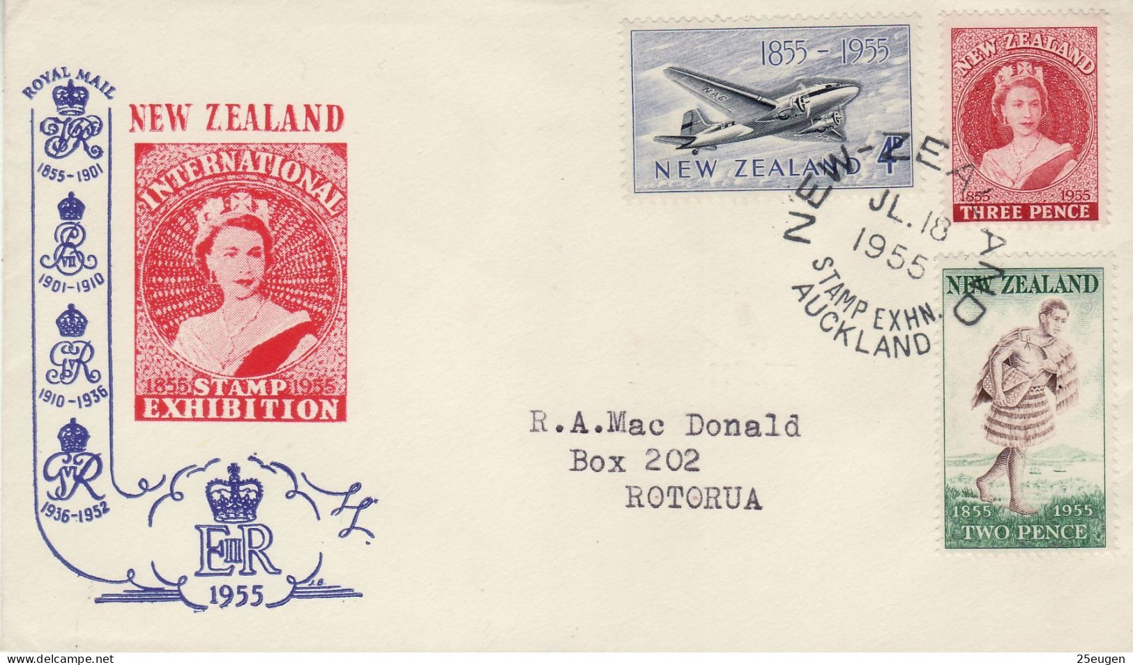 NEW ZEALAND 1955 STAMP EXHIBITION COMMEMORATIVE COVER - Brieven En Documenten