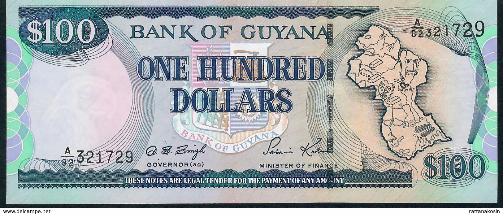 GUYANA P31c 100 DOLLARS 1999 #A/82 Signature 12 UNC. - Guyana