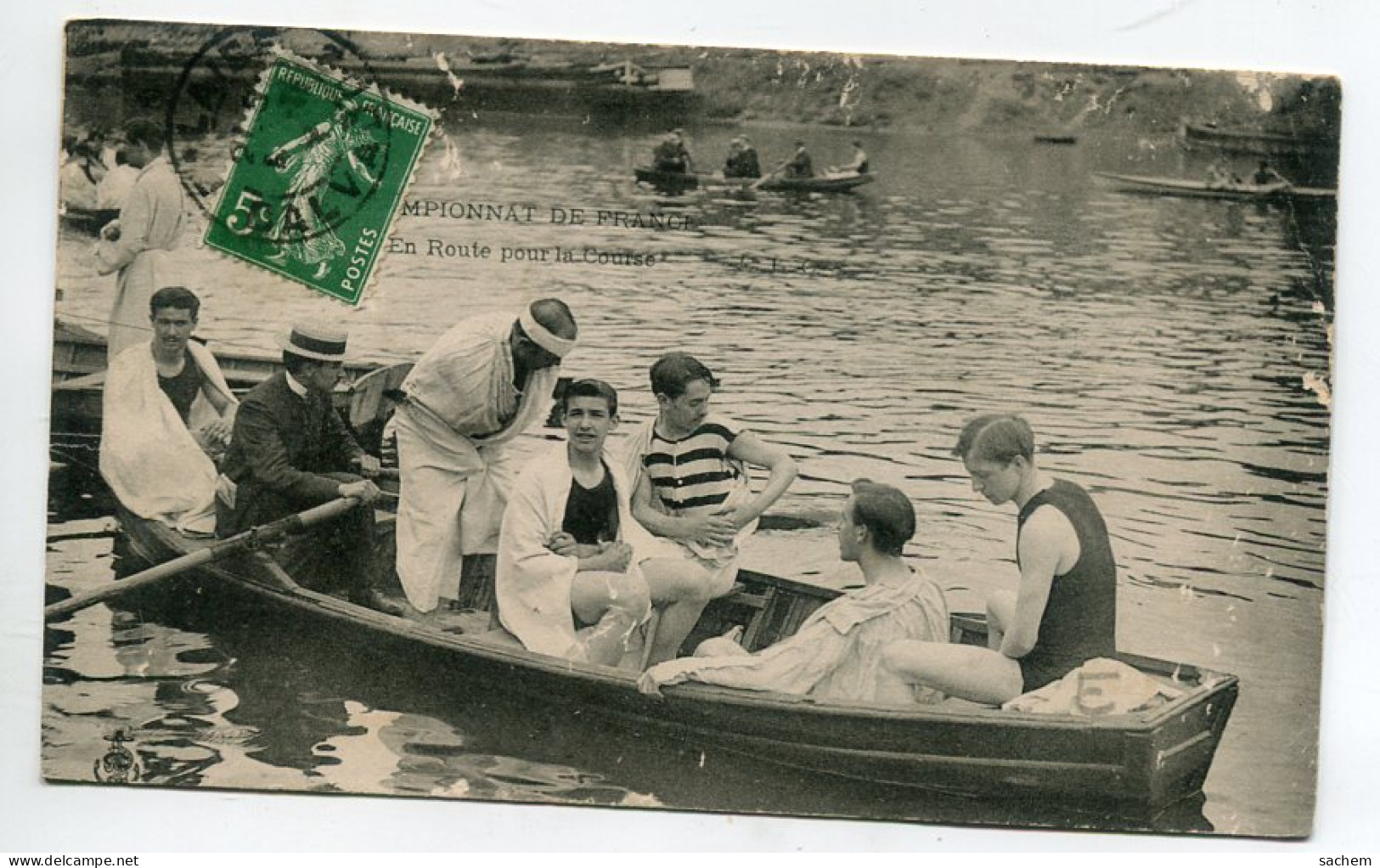 NATATION Championnat De France En Riviere En Route Pour La Course Nageurs Dans Barque écrite Dos Non Divisé   D08 2022 - Natación