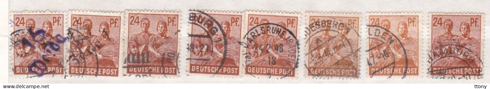 Un Lot De 8  Timbres Oblitéré  24 Pfennig  Deutsche Post  1947     Allemagne   Occupation Alliée   Zone Interalliée AAS - Oblitérés