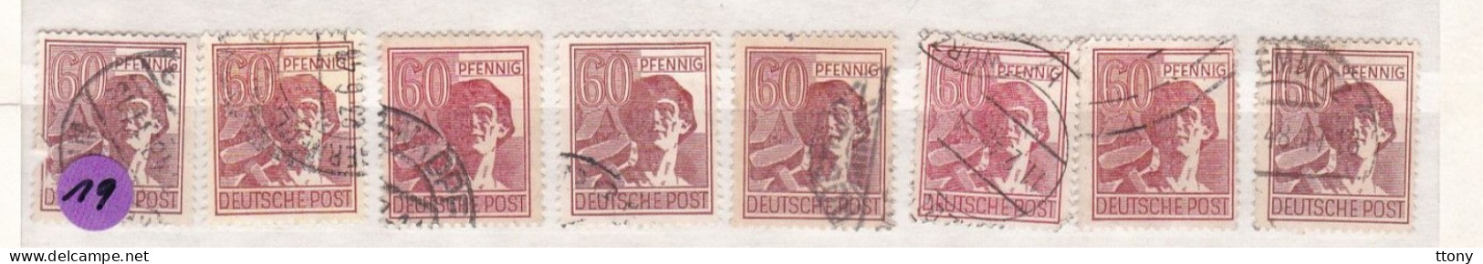 Un Lot De 8  Timbres Oblitéré  60  Pfennig  Deutsche Post       Allemagne   Occupation Alliée   Zone Interalliée AAS - Usados