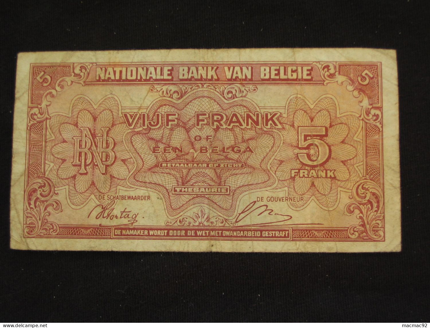 5 Francs - VYF FRANK - Banque Nationale De Belgique - 1943  **** EN ACHAT IMMEDIAT **** - 5 Francs