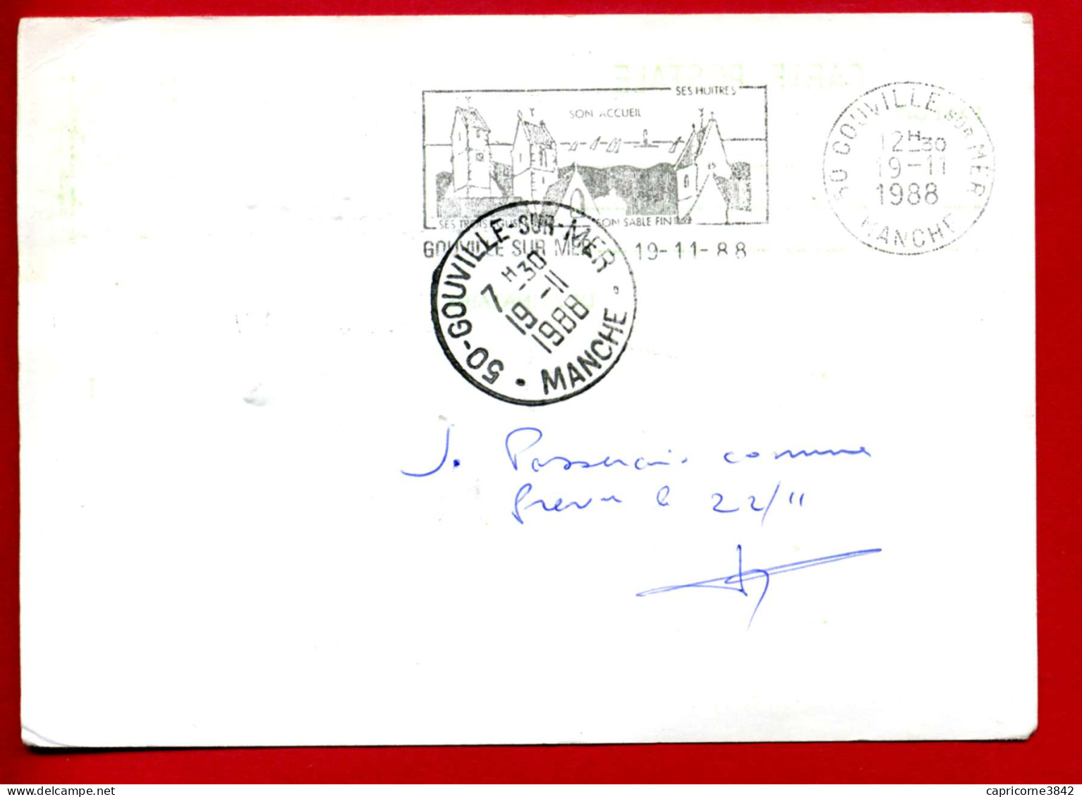 1988 -Entier Postal Pour Gouville S/Mer (50) Taxe Insuffisance D'affranchis.- Retour à L'envoyeur- Taxe Poste Restante - 1960-.... Covers & Documents