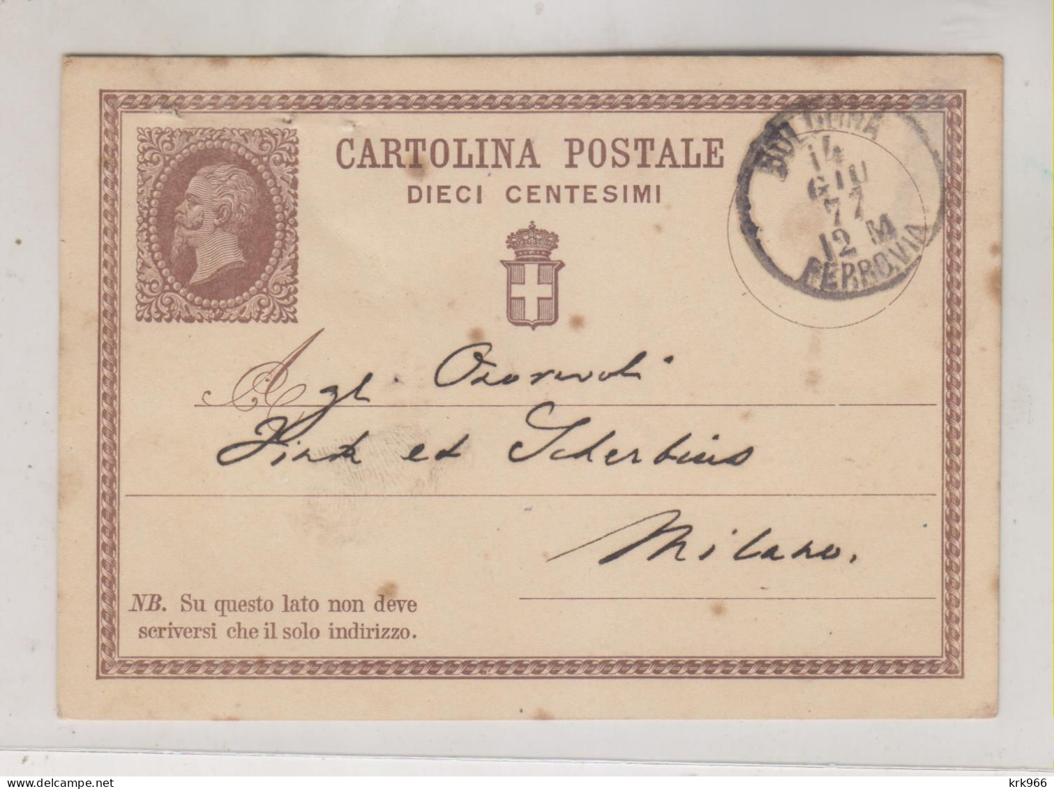ITALY 1877 BOLOGNA Nice  Postal Stationery - Entiers Postaux