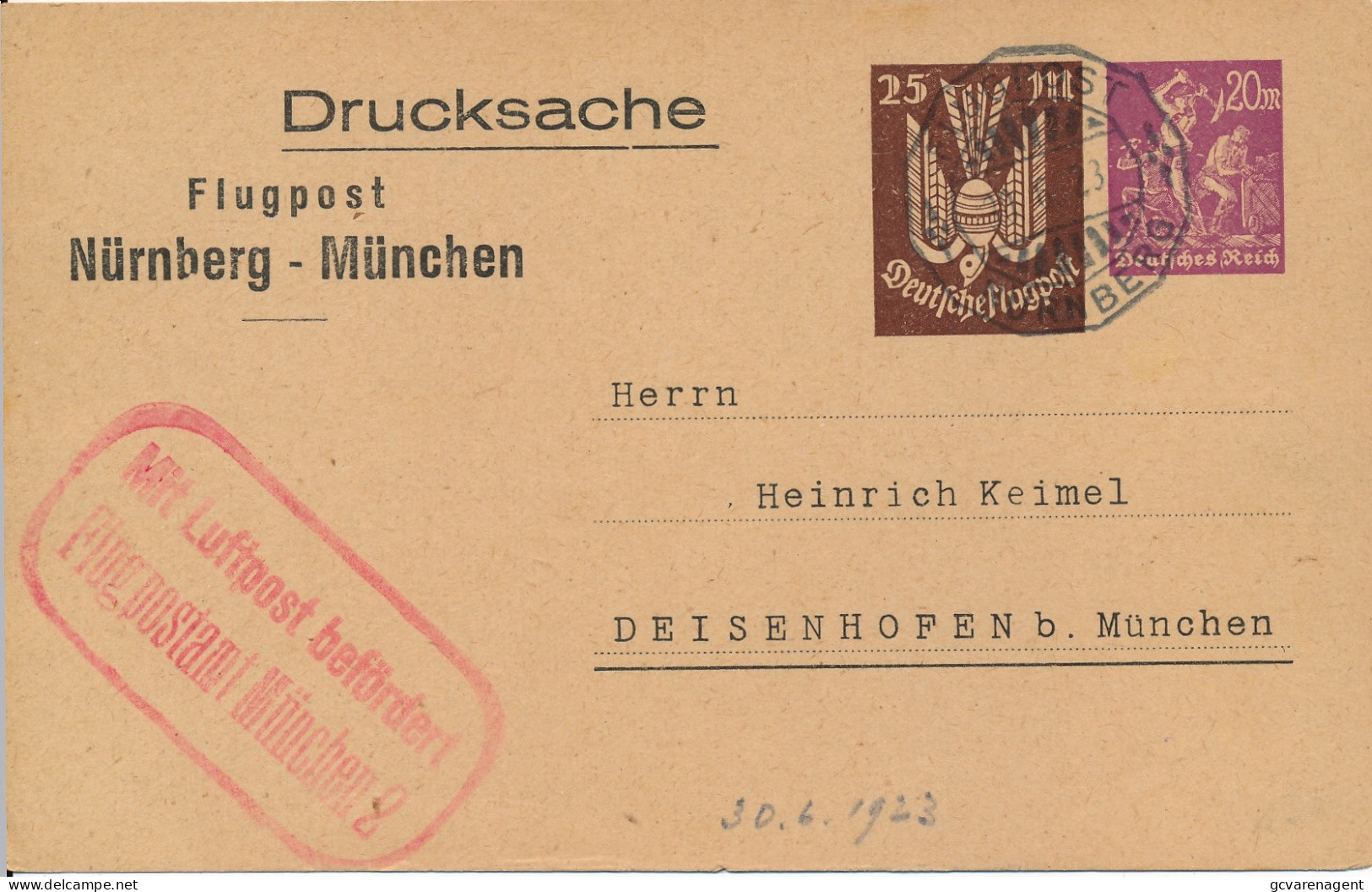 - 1923  FLUGPOST  NÜRNBERG - MÜNCHEN MIT LUFTPOST BEFÖRDERT  POSTAMT MÜNCHEN   2 - Airmail & Zeppelin