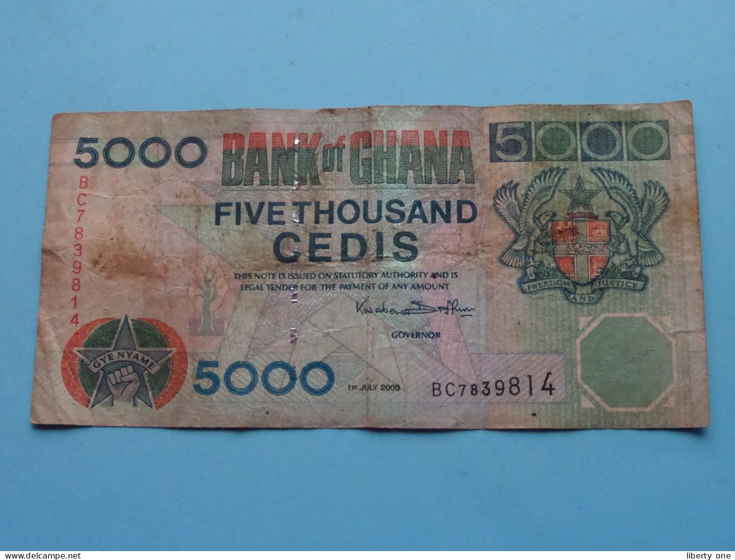 5000 Five Thousand CEDIS ( See / Voir Scans ) Bank Of GHANA 1-7-2000 - N° BC7839814 ( Circulated )  ! - Ghana