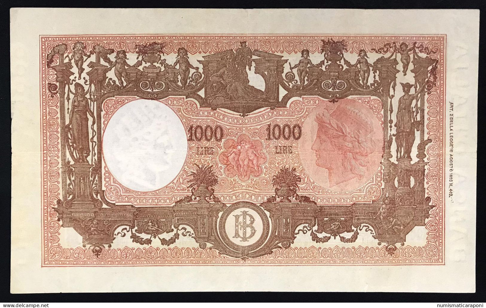 1000 LIRE BARBETTI GRANDE M 09 06 1945 N.c. BB+ Pressato LOTTO 3198 Bis - 1000 Liras