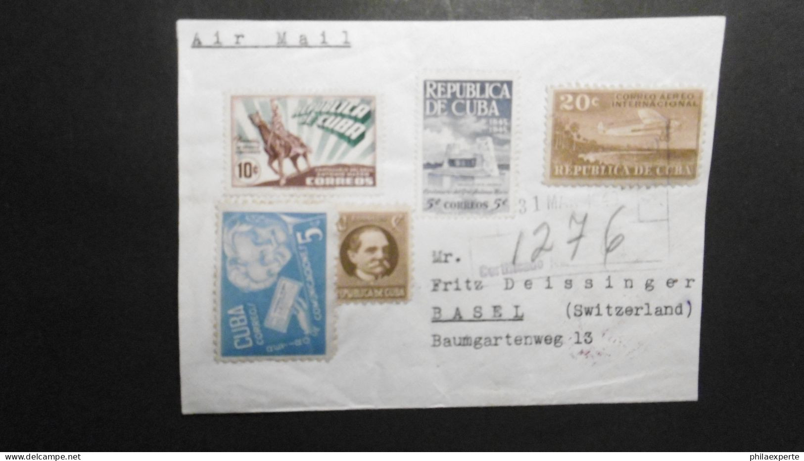 Kuba Mi. 204,283+234+236(ls.unentwertet) LP Einschreiben 1949 In Die Schweiz-rechts Gekürzt - Lettres & Documents