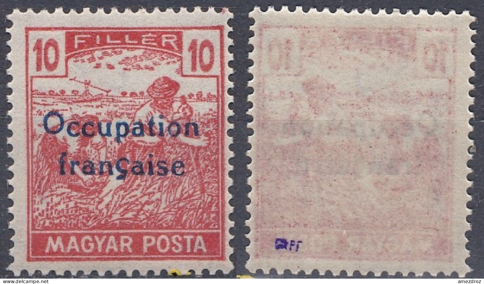 Arad Occupation Française En Hongrie N° 44 ** Moissonneurs Variété O Surélevé (K7) - Unused Stamps